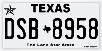 TX license plate DSB8958