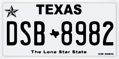 TX license plate DSB8982