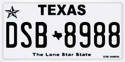 TX license plate DSB8988