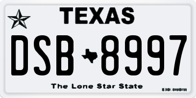 TX license plate DSB8997