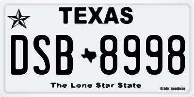 TX license plate DSB8998