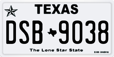 TX license plate DSB9038