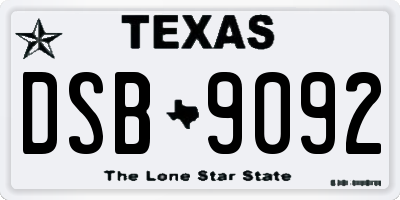TX license plate DSB9092