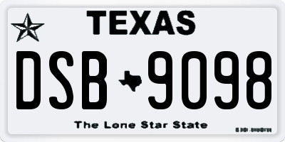 TX license plate DSB9098