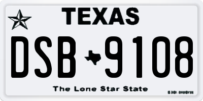 TX license plate DSB9108