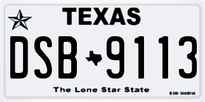 TX license plate DSB9113