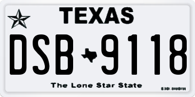 TX license plate DSB9118