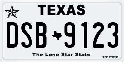 TX license plate DSB9123