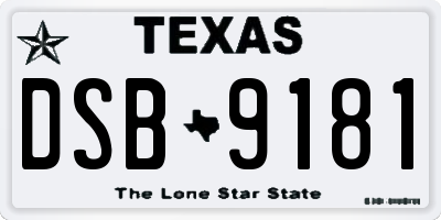 TX license plate DSB9181