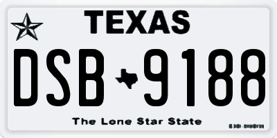TX license plate DSB9188