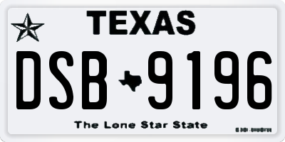 TX license plate DSB9196