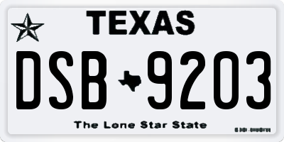 TX license plate DSB9203