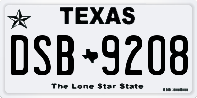 TX license plate DSB9208