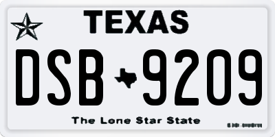 TX license plate DSB9209