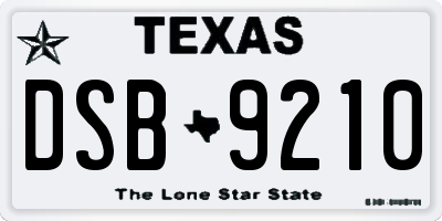 TX license plate DSB9210