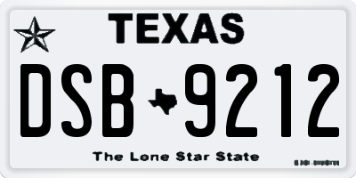 TX license plate DSB9212