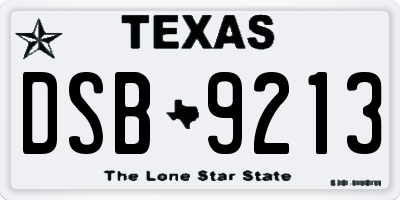 TX license plate DSB9213