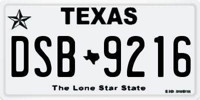 TX license plate DSB9216