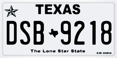 TX license plate DSB9218