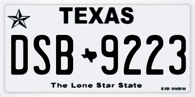 TX license plate DSB9223