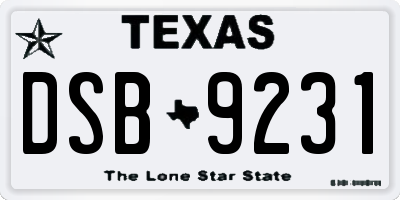 TX license plate DSB9231