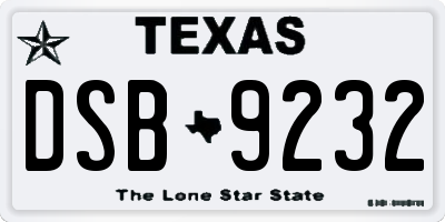 TX license plate DSB9232