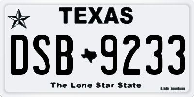 TX license plate DSB9233