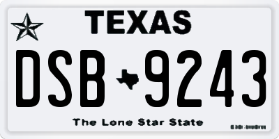TX license plate DSB9243