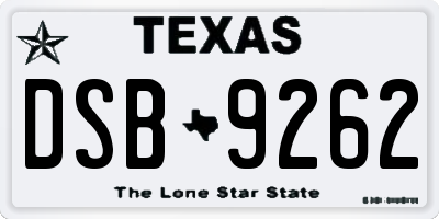 TX license plate DSB9262