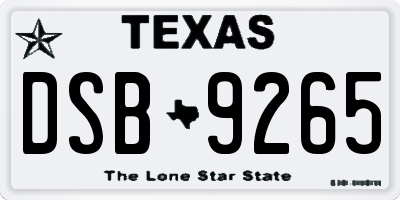 TX license plate DSB9265