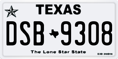 TX license plate DSB9308