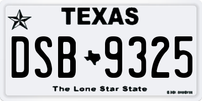 TX license plate DSB9325