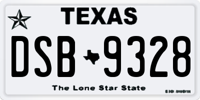 TX license plate DSB9328