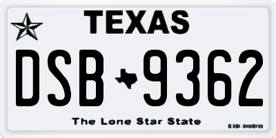 TX license plate DSB9362