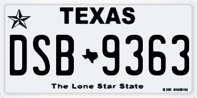 TX license plate DSB9363