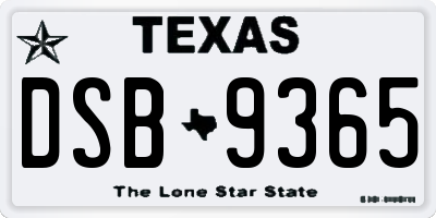 TX license plate DSB9365