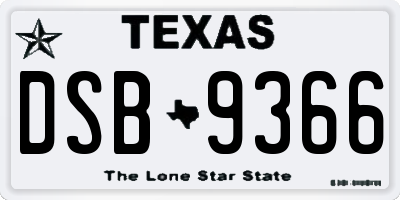 TX license plate DSB9366