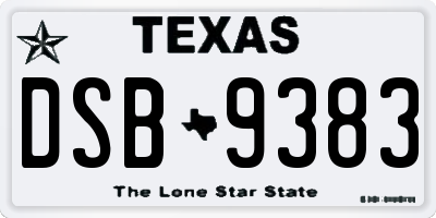 TX license plate DSB9383