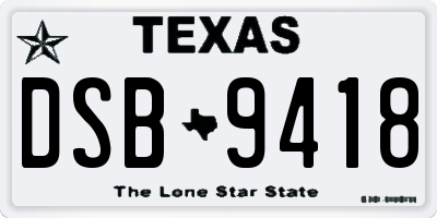 TX license plate DSB9418