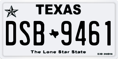 TX license plate DSB9461