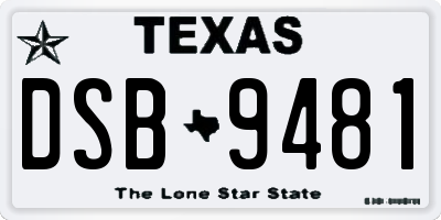 TX license plate DSB9481