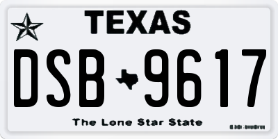 TX license plate DSB9617