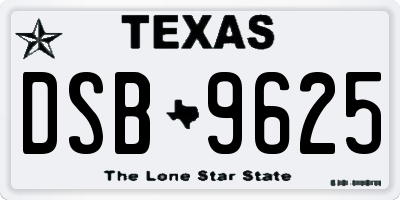 TX license plate DSB9625