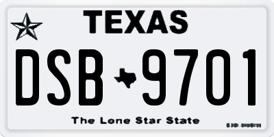 TX license plate DSB9701