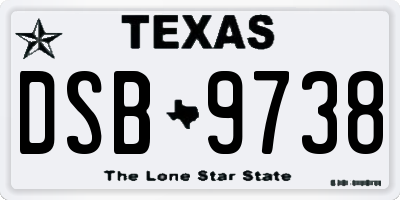 TX license plate DSB9738