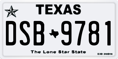 TX license plate DSB9781