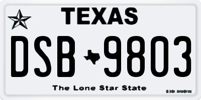 TX license plate DSB9803