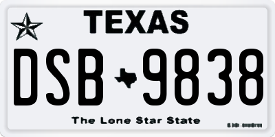 TX license plate DSB9838