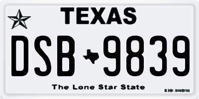 TX license plate DSB9839
