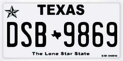 TX license plate DSB9869